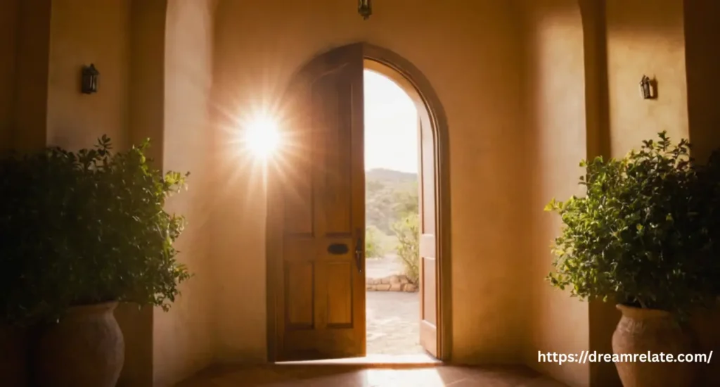 A serene, dreamlike image of a sunlit doorway, symbolizing a connection to the spiritual realm through dreams.
