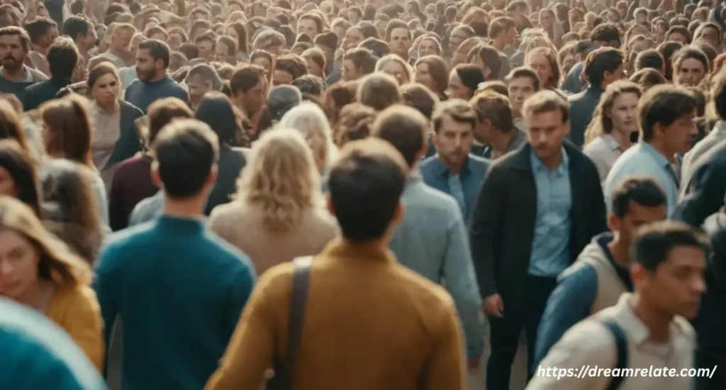 Abstract art showing a person escaping a chaotic scene, symbolizing the meaning of a dream about escaping a mass shooting.